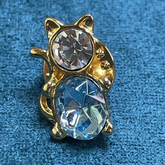 Avon March Birthstone Cat Pin Simulated Aquamarine, In Box Vintage 1999 - Picture 2 of 6